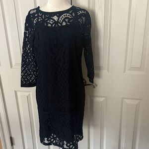 LOFT Navy Long Sleeve Lace Dress